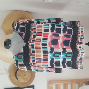 Plus Size Women's Daniel Rainn Multicolored Top with Keyhole Detail